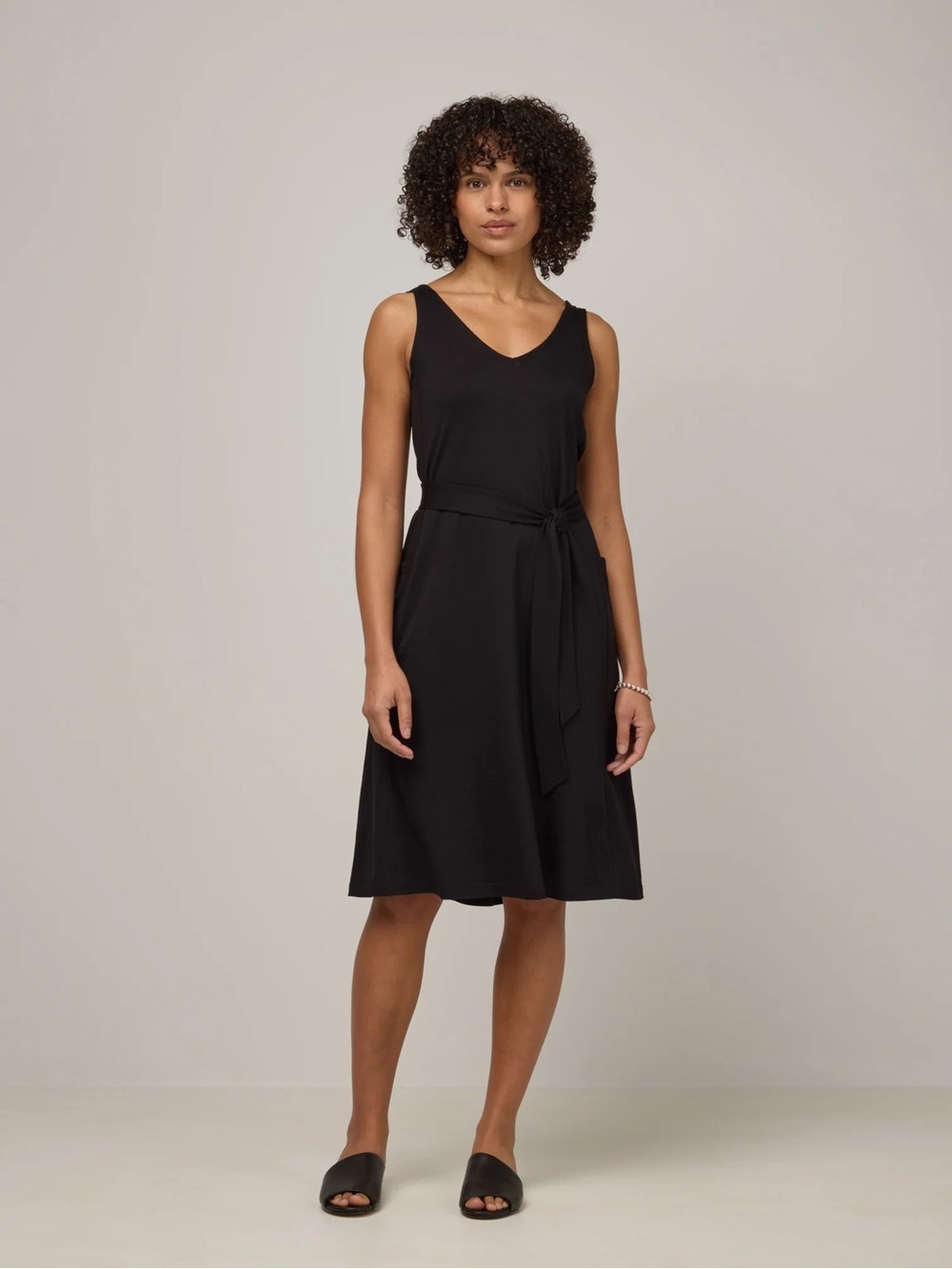 SOMA Wknd Cotton Modal Blend Vneck Sleeveless Slub Dress L Large in Black